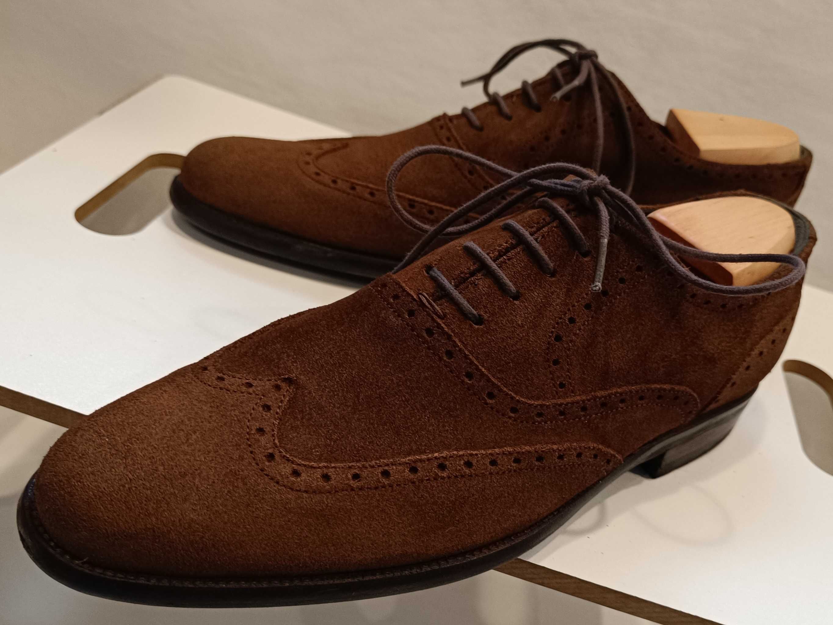 Pantofi oxford 40.5 41 brogue suede Lavoratione Artigianale piele nat