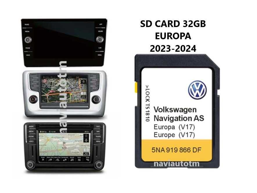 Card Original VW Discover MIB2 32GB harta 2024 Passat B8 Tiguan Golf 7