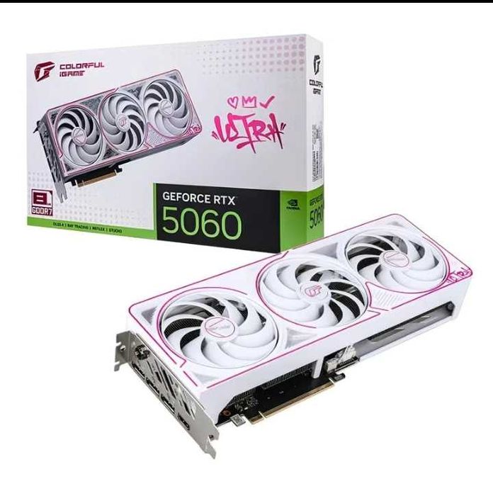 Видеокарта RTX 5060 ULTRA DDR7 Color Full (White–Pink) (Mouse-keyboad)