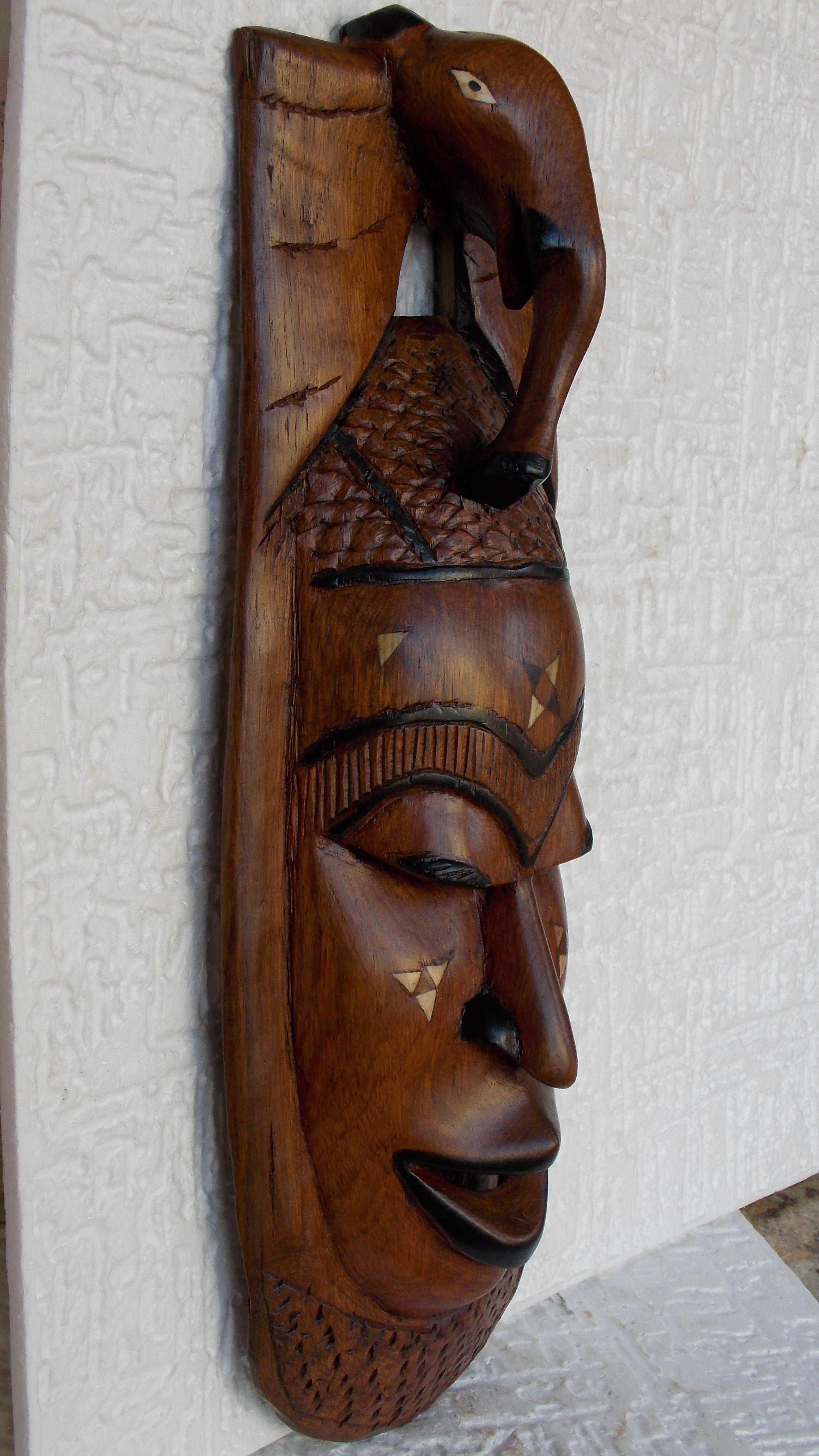 masca 44 cm,statueta unicat sculptura lemn arta veche handmade