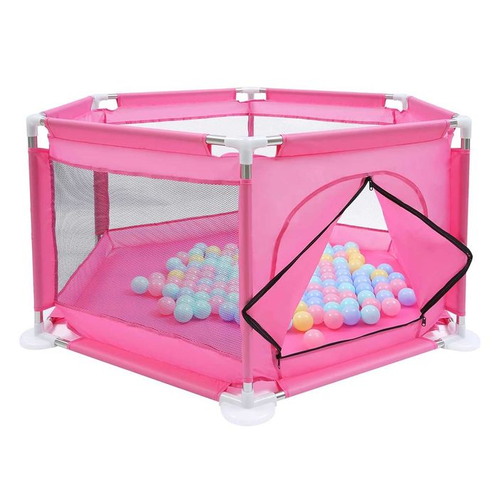 Tarc de joaca pt copii cu plasa protectie,usa cu fermoar, 128x113x65cm