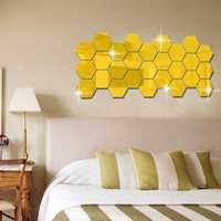 Set Oglinzi Acrilice PVC Hexagon XL Size GOLD  12 bucati/set