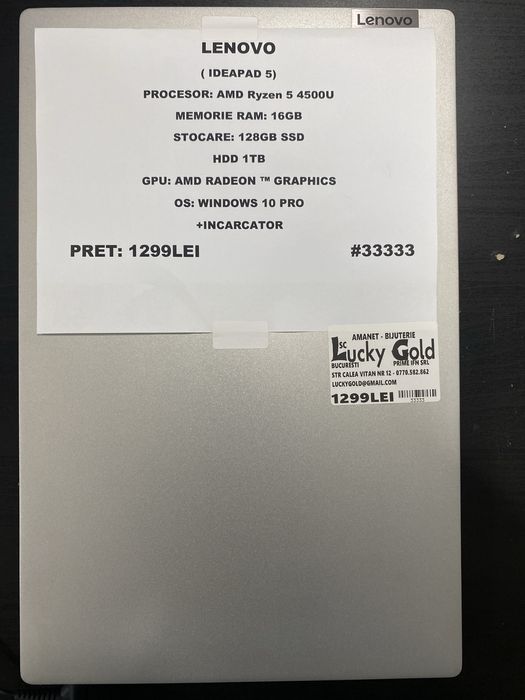 Lenovo, AMD Ryzen 5-4500U, 16GB ram, 128GB SSD, 1 TB HDD, #33333
