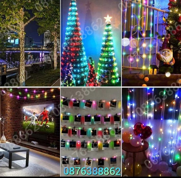 Лед Лампички 10м. за Коледна Елха Декорация  Дистанционно, Блутут, RGB