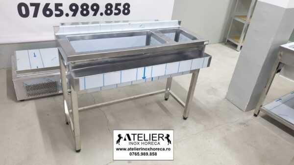 Statie de bar inox 2 cuve 1200x450x900mm cu 1 speed rack