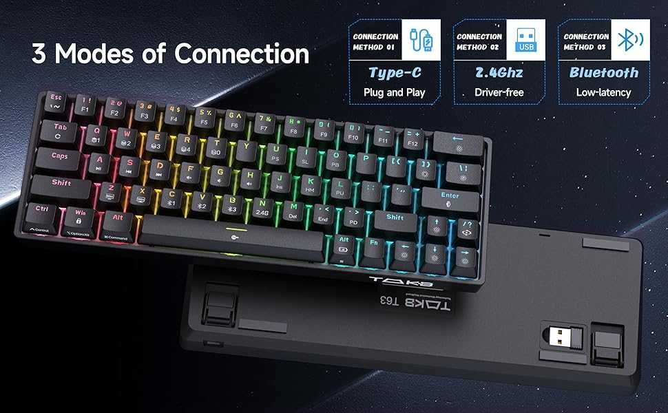 TMKB T63 механична клавиатура с Blue Switch, Bluetooth / 2.4G
