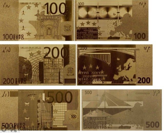 Комплект от 7-те Eвро Златни банкноти + Сертификат