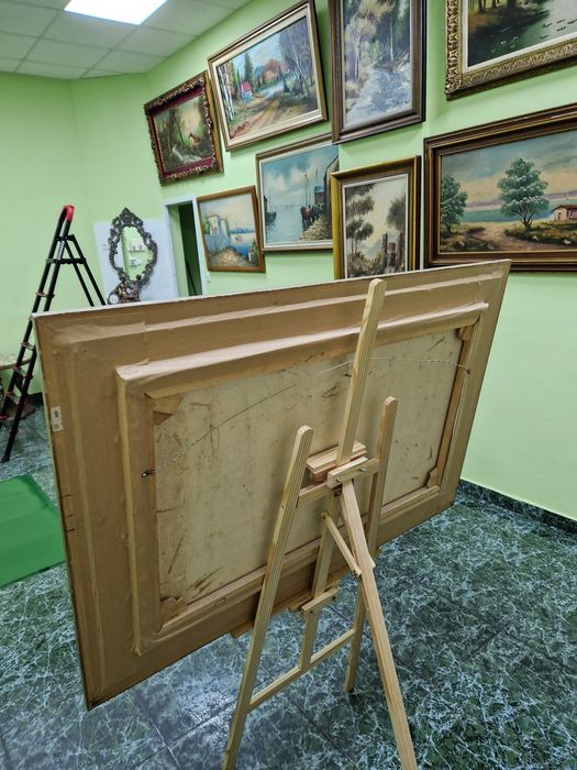Огромна антикварна авторска картина масло върху платно
