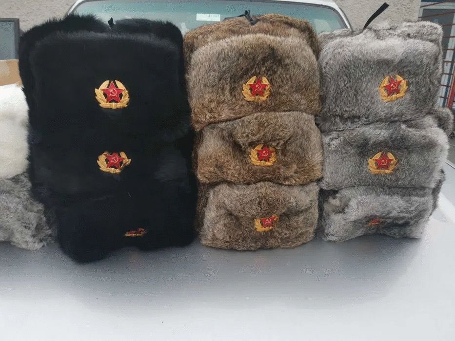 Руска зимна шапка ушанка. Заешка кожа. Естествен косъм