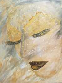 Pictura Femeia cu masca  in ulei pe panza cu sasiu de lemn 50x60 cm
