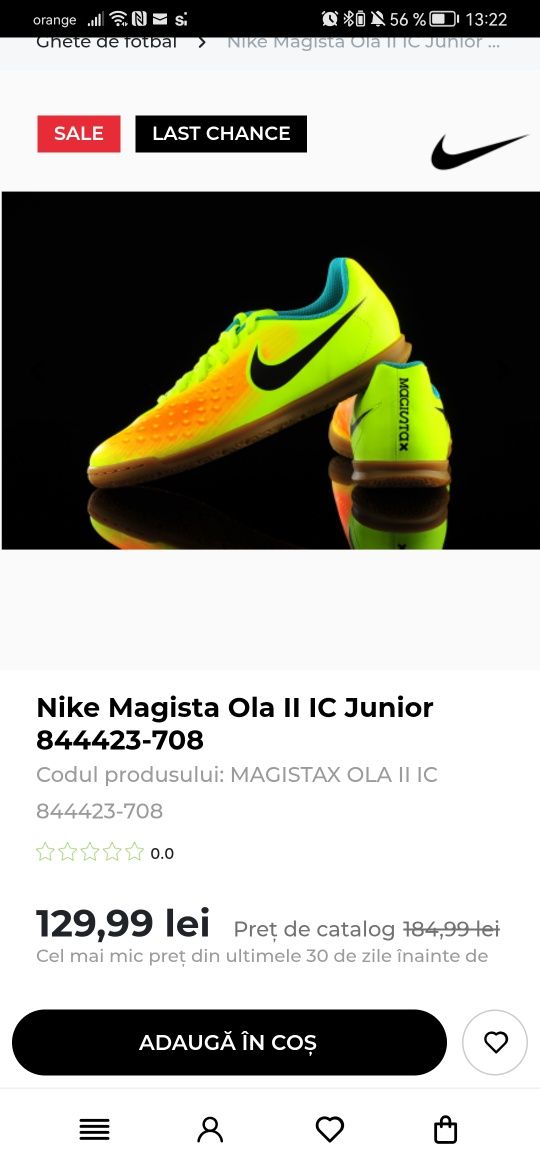 Ghete fotbal sală Nike Magista nr 35.5