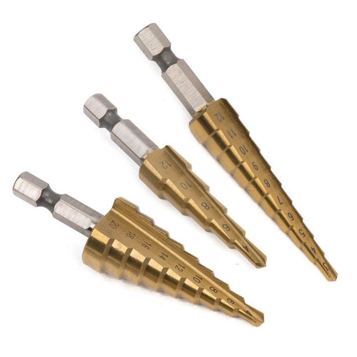 Burghie din titan conice in trepte 3-12mm, 4-12mm, 4-20mm. Nou!