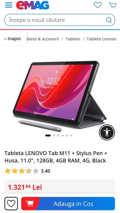 Tableta LENOVO Tab M11 + Stylus Pen + Husa, 11.0", 128GB, 4GB RAM, 4G,