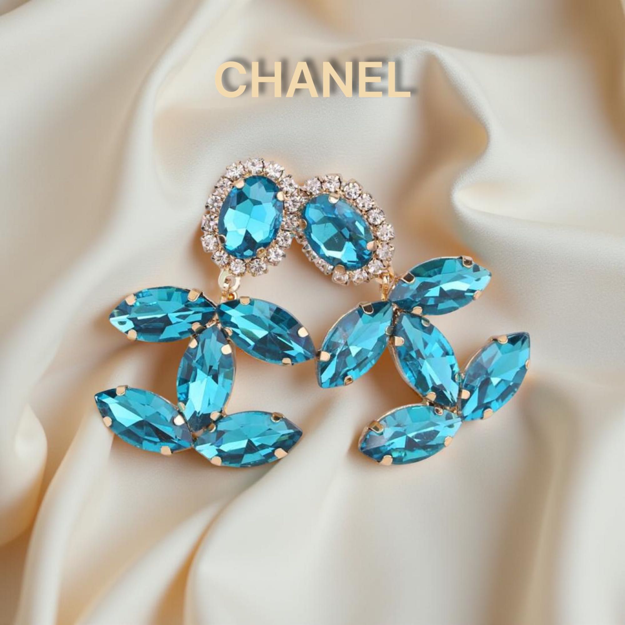 Chanel обеци с камъни големи бели сребърни златни зелени сини черни