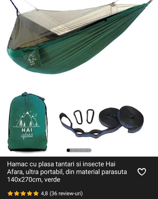 Hamac nou - cu plasa de tantari - verde