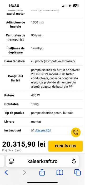 Pompa electrica pentru butoi