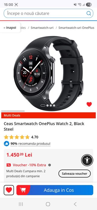 Vand Ceas Smartwatch OnePlus Watch 2, Black Steel nou, sigilat