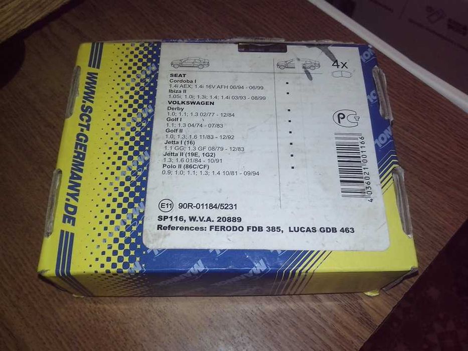 Нови предни накладки SCT SP116  VW Golf 1 2 , Seat Ibiza II Cordoba I