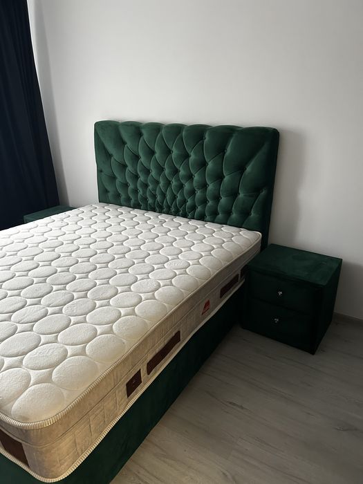 Pat Opera ABC 160x200 verde smarald + set noptiere opera + Saltea ABC