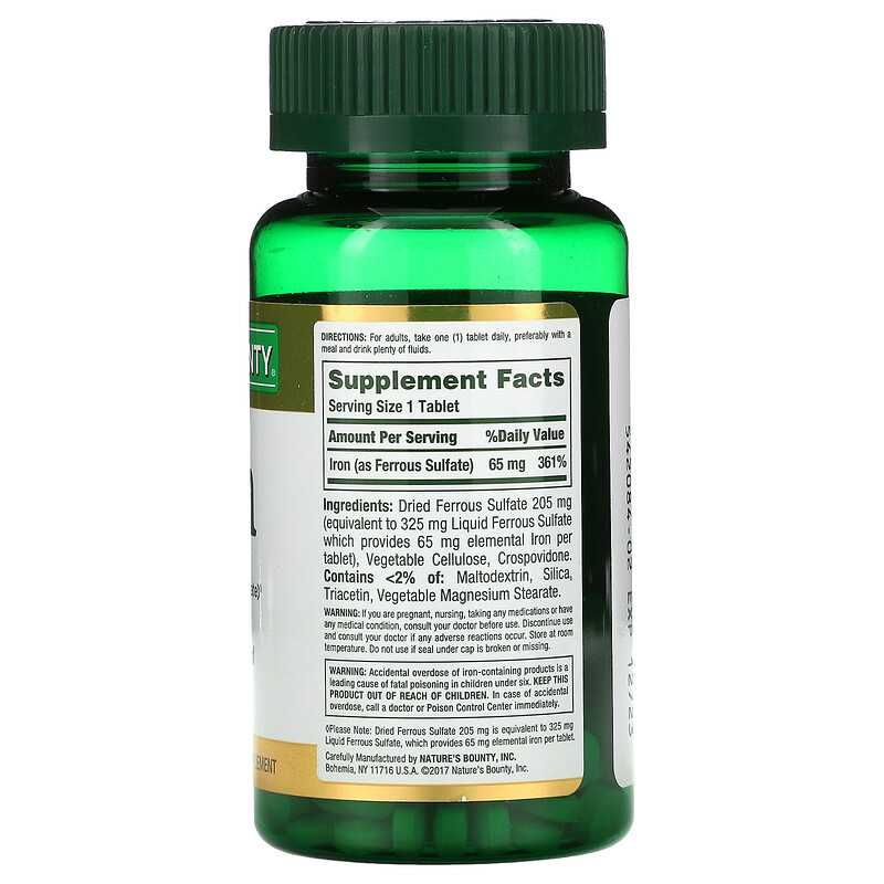 Iron 65 мг, 100 табл Железо витамин из Америки от Nature's Bounty