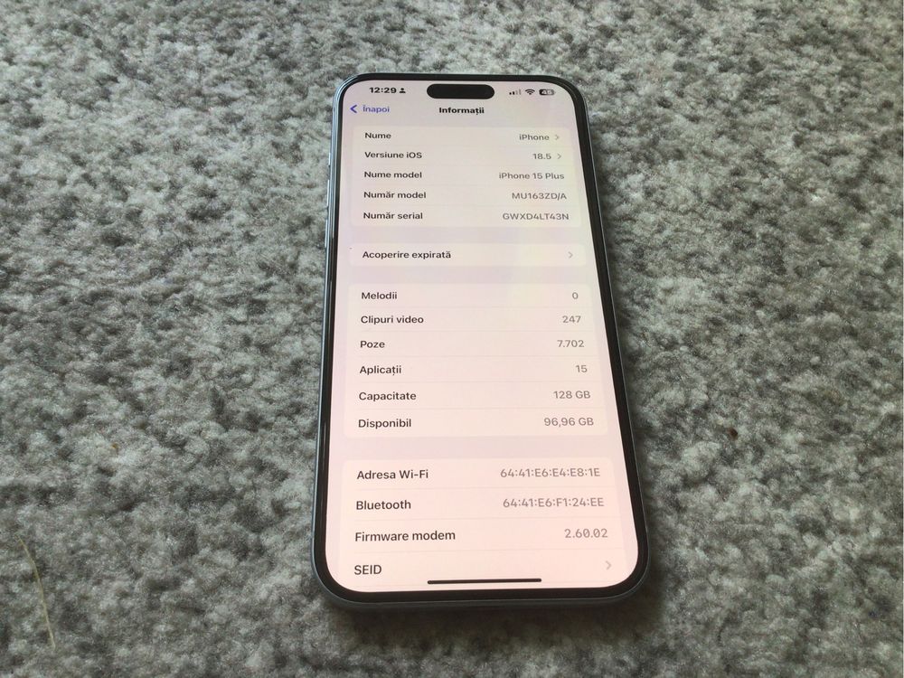 Iphone 15 PLUS albastru de 128 gb 92% baterie