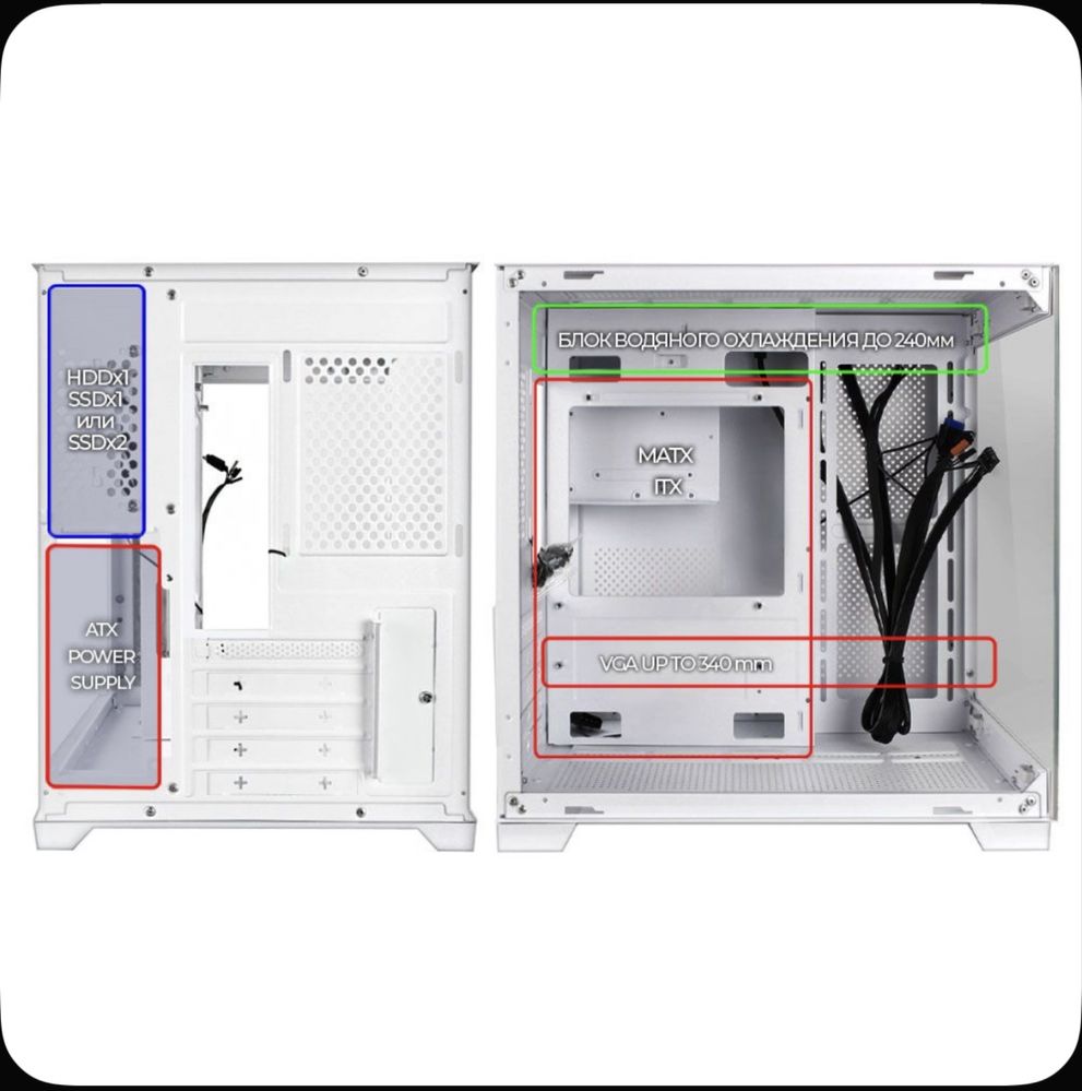 Корпус Ginzzu V420 mATX кубик, закаленное стекло, RGB подсветка