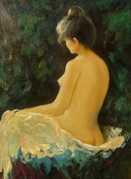 ”NUD cu spatele”-Tablou F VECHI, mare 80x60cm+R ulei/pânză, semnat