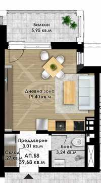 Двустаен апартамент в Остромила 514-18035