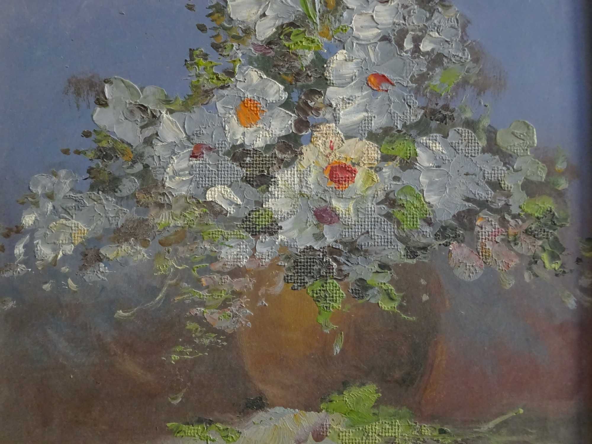 Tablou Nicolae Ambrozie ‘Flori albe’ -  Pictura veche pe carton