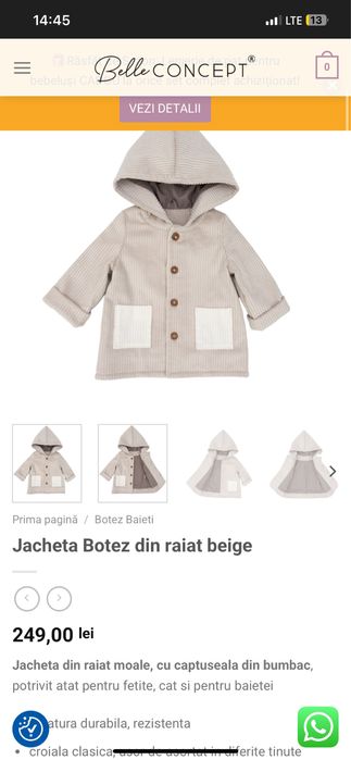 Jacheta si pantaloni botez din raiat beige , marimea 3-6 luni