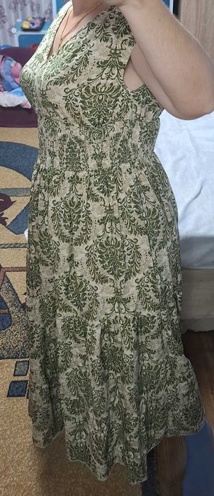 Rochie de vara, lunga, verde cu model etnic, XL-42