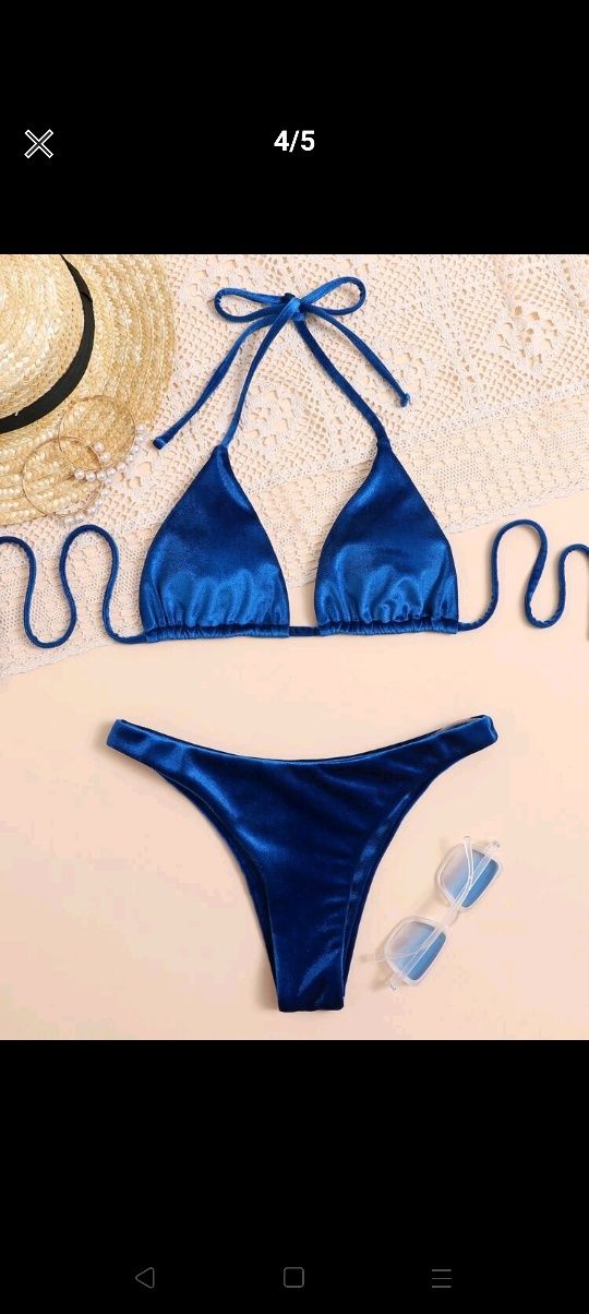 Нов Страхотен сет бански,синьо кадифе ,velvet bikini set