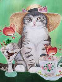 рисунка - котка с шапка