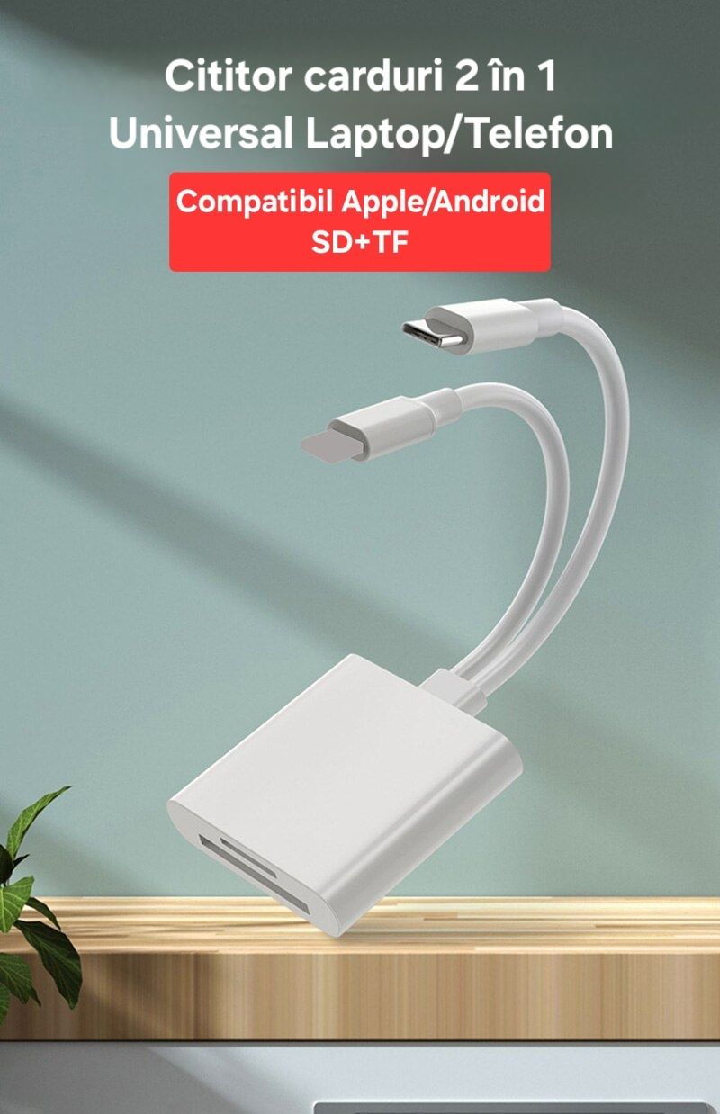 Cititor carduri 2în1 USB C+IOS. Pentru telefon și laptop.