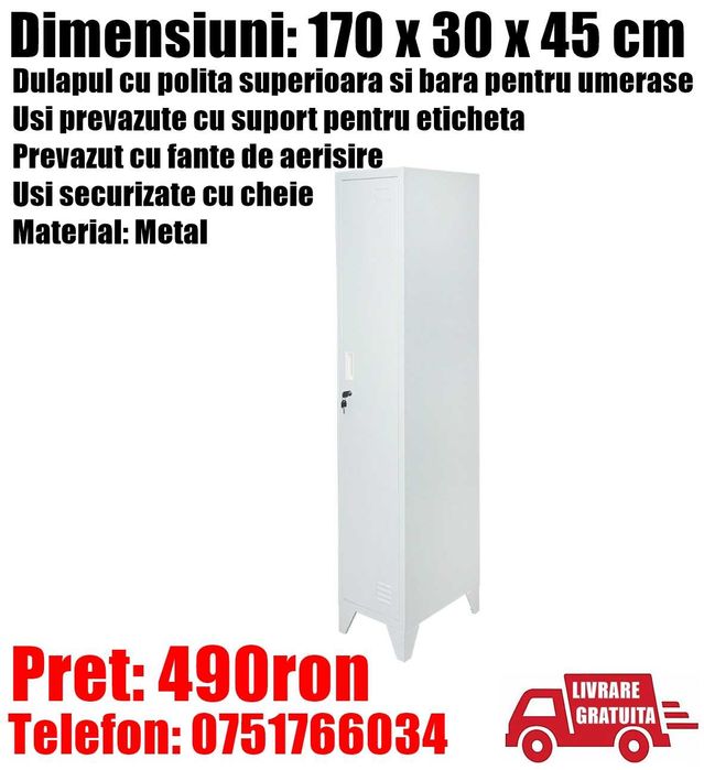 Dulap Vestiar Cabinet Depozitare Organizare Metalic Usa 170x30x45cm TM