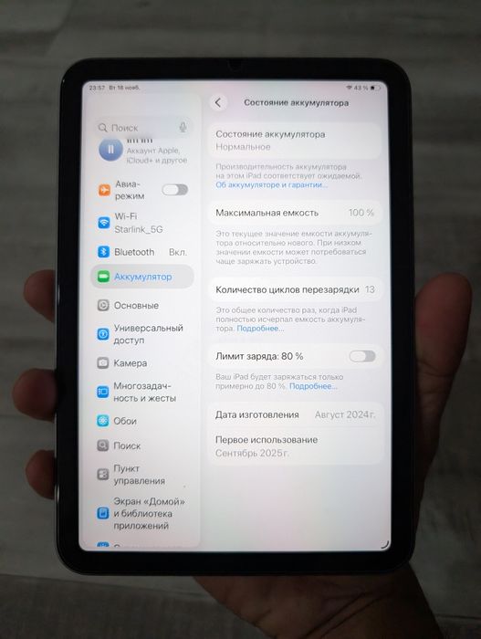 Ipad mini 7 wifi. 128GB, батарея 100%