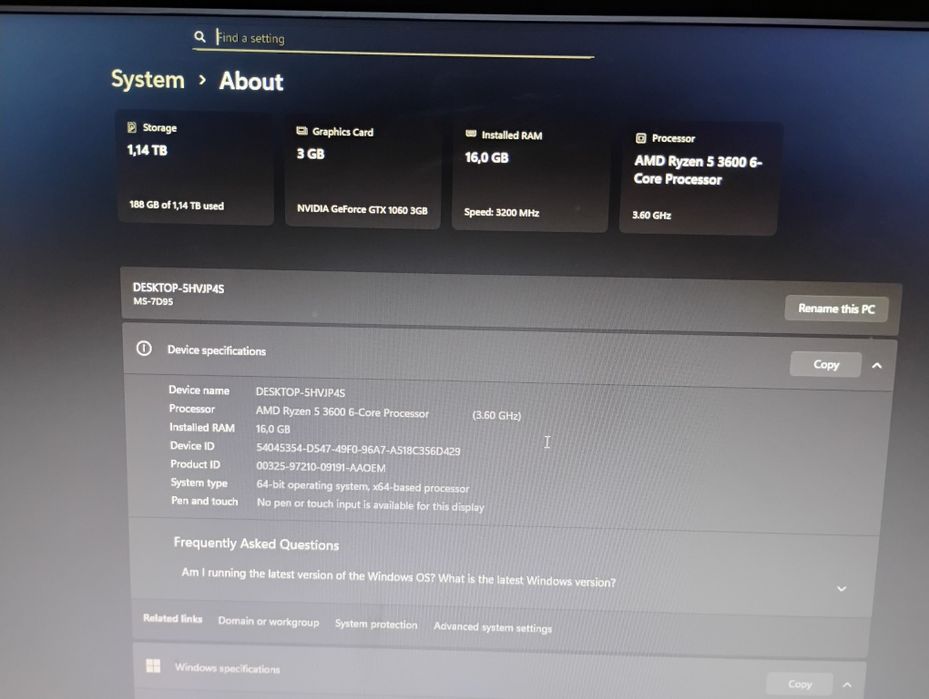 PC Gaming Ryzen 5 3600, 16GB RAM, GTX 1060