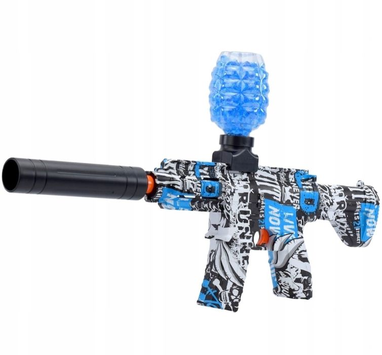 Pistol automat de jucarie, Orbeez, pentru bile de gel, alb/albastru/ne