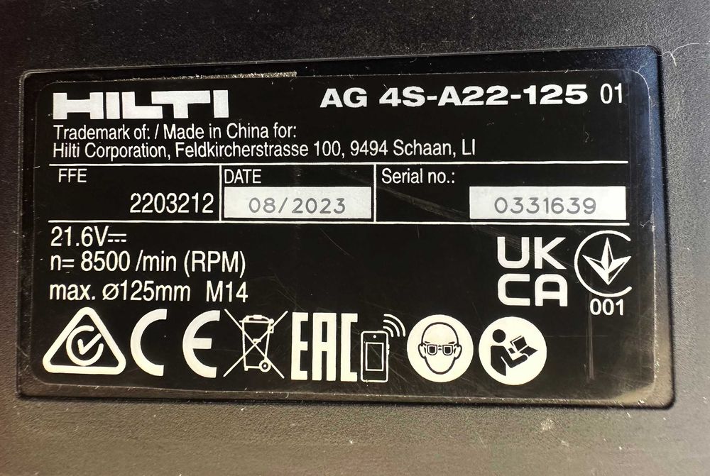 Hilti AG 4S-A22 - Безчетков ъглошлайф с потенциометър 22V