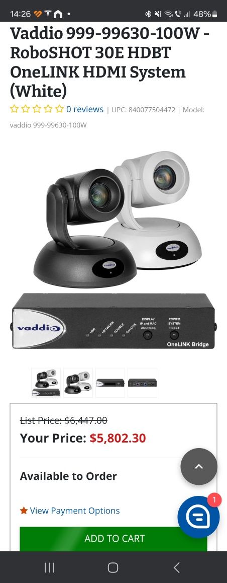 Camera video conferinta Vaddio Roboshot 30E SDI camera WHT