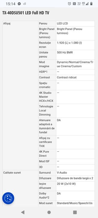 Televizor Panasonic Viera LEDTX40DSU501
