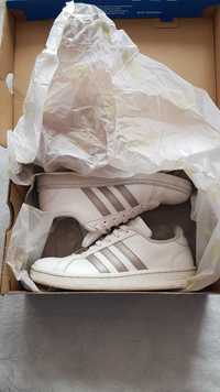 Adidas Cloudfoam кожени бели обувки със сребърно номер 38