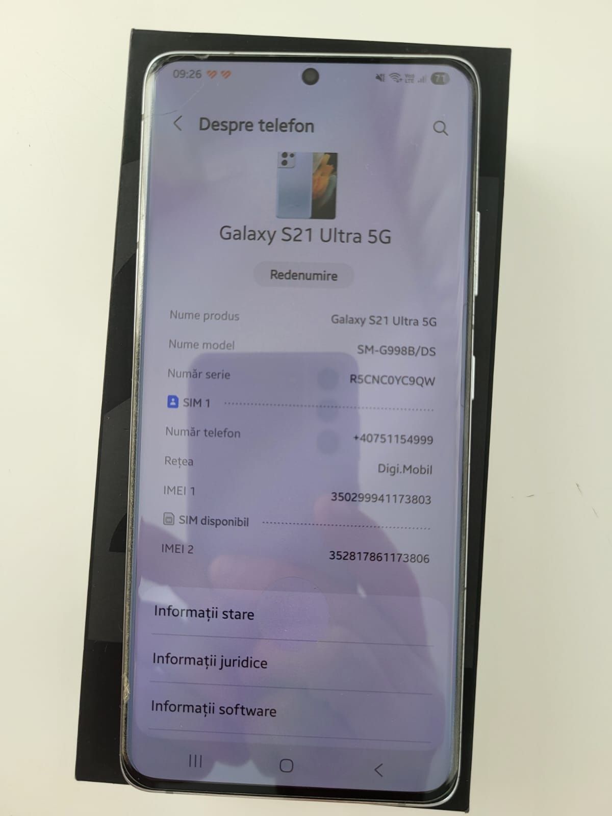 Samsung S21 Ultra 256/12GB RAM Silver stare foarte buna!