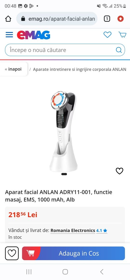 Aparat facial ANLAN ADRY11-001, functie masaj, EMS, 1000 mAh, Alb