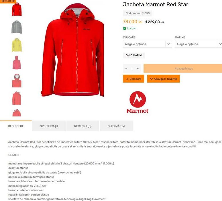 Geaca impermeabila MARMOT marime L noua cu defect