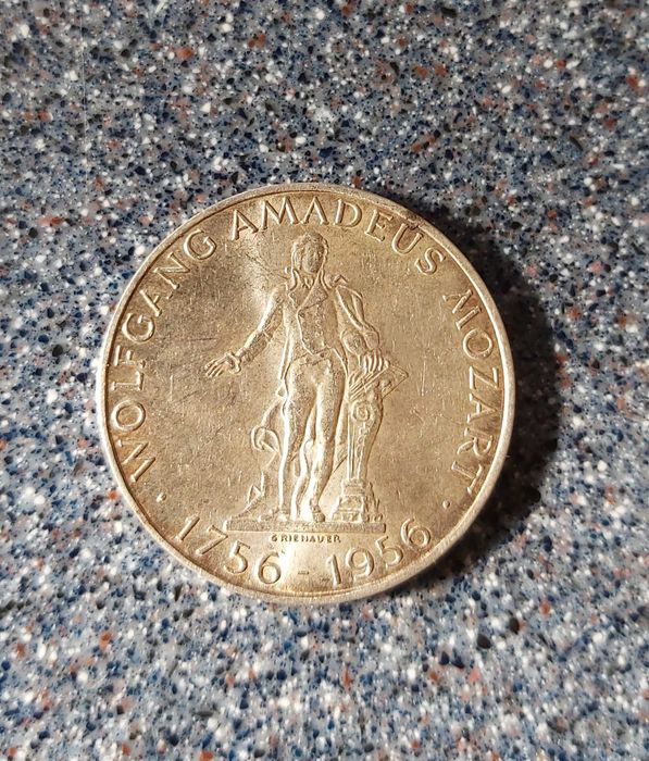 25 шилинга,колекционерска,сребърна монета от 1956 г,В.Амадеус Моцарт