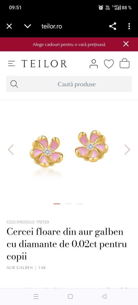 Cercei Teilor aur 14k cu diamante naturale pt copii (r)