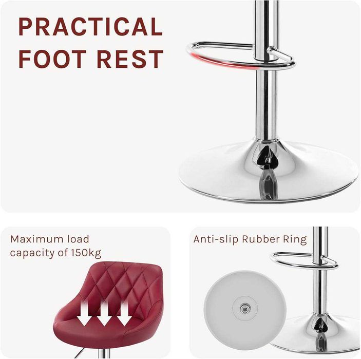Бар стол WOLTU, въртящ се с регулируема височина, тъмночервен 2 броя