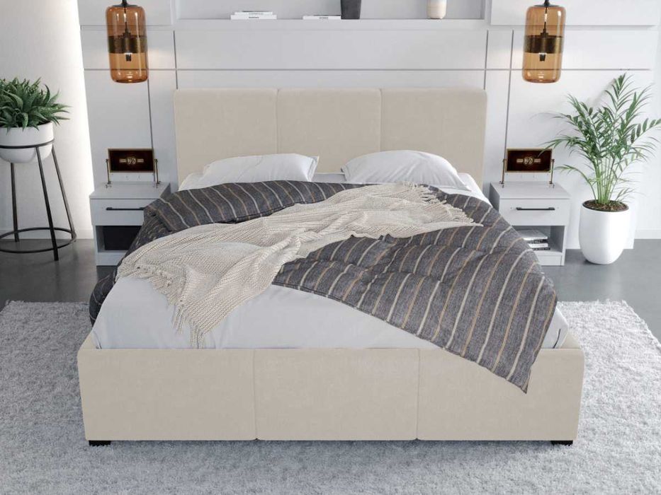 Pat Tapitat Avelis Crem cu somiera fixa - Transport Gratuit