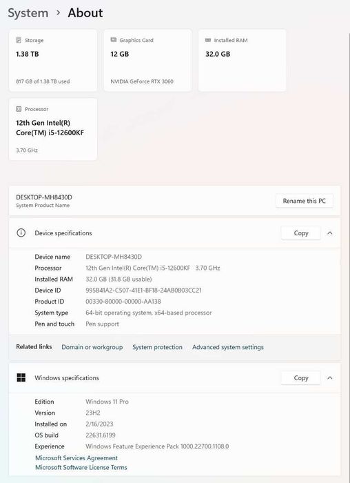 PC Gaming - i5 12600KF - RTX 3060 12GB - 32GB RAM - 1TB PCIe 4.0